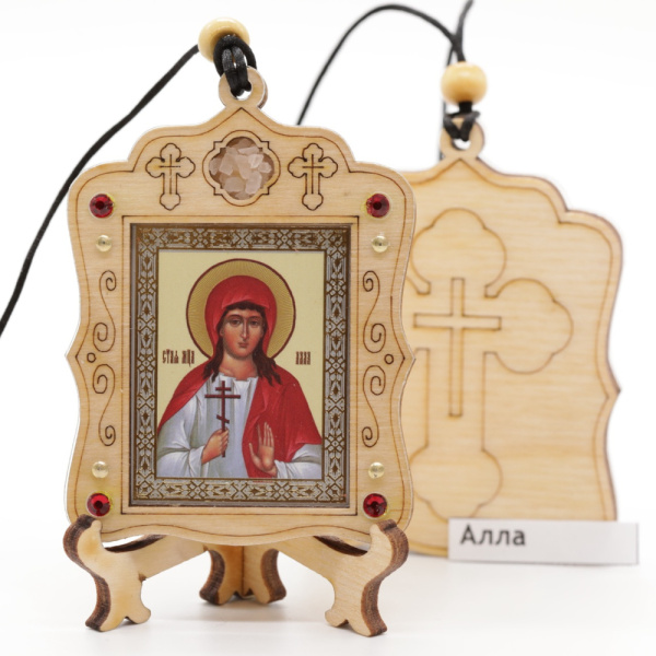 Авто икона (ERM) с подставкой 4х3,5см, Алла