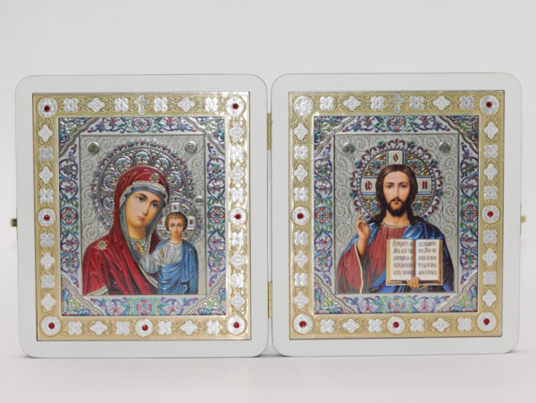 Складень (ERM) 15x18 ВЕНГЕ вставка металл со стразами, Спаситель - Казанская №1