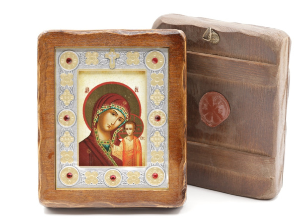 Икона 7х10 (ERM) деревянная под старину ВИЗАНТИКОС, Казанская 4