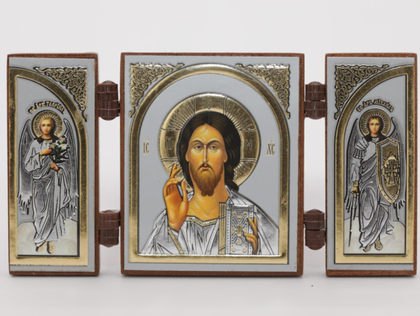 Складень (IMP) 4х5 МДФ СО СТВОРКАМИ, Спаситель (Визант, серебро)