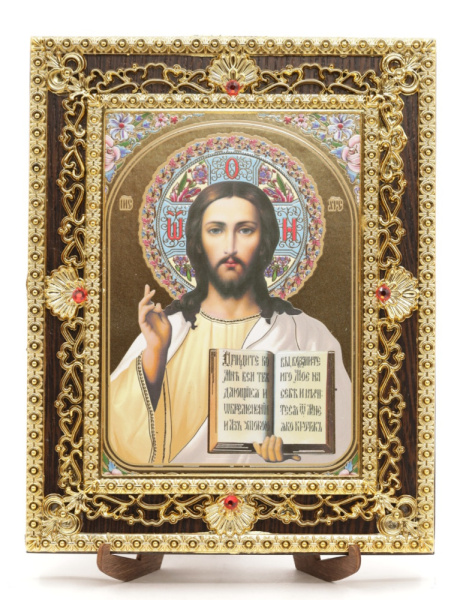 Икона 17x22 (ERM) на планшете, ЗОЛОТОЙ АЖУР, Спаситель №1 (бел)