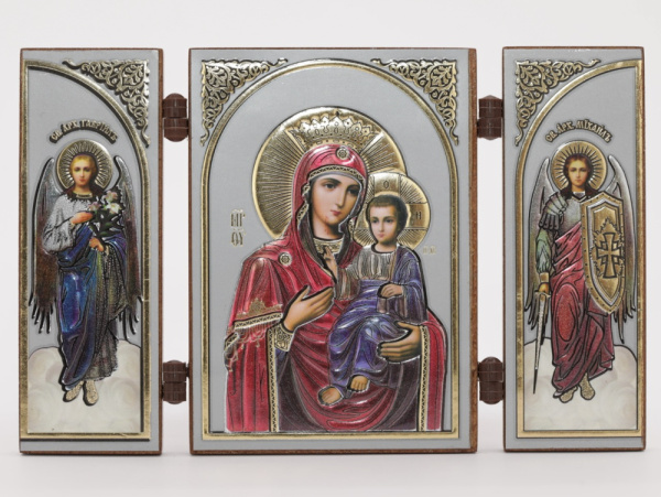 Складень (IMP) 6х9 МДФ СО СТВОРКАМИ, Иверская (Визант, серебро, цвет)