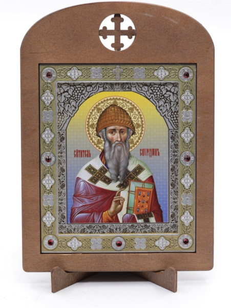 Икона 11x13 (ERM) деревянная, вставка металл, Спиридон Тримифунтский