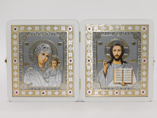 Складень (ERM) 15x18 ВЕНГЕ вставка металл со стразами, Спаситель - Казанская №5