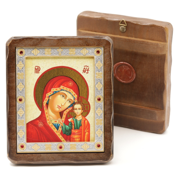 Икона деревянная под старину ВИЗАНТИЙСКАЯ 11х13, Казанская №3