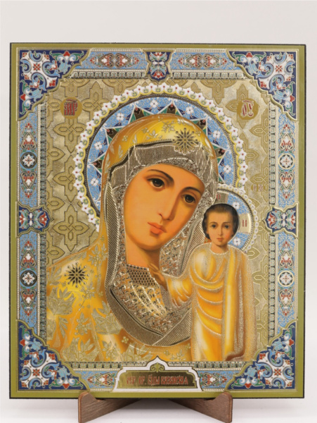 Икона на оргалите 15x18 (тисн), 009 Желтый тон, Казанская