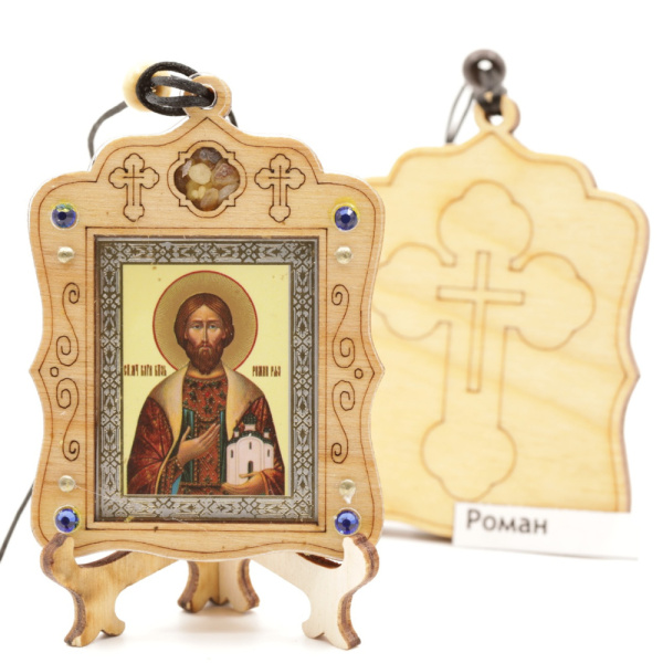 Авто икона (ERM) с подставкой 4х3,5см, Роман