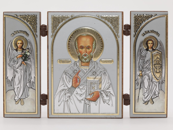 Складень (IMP) 6х9 МДФ СО СТВОРКАМИ, Николай Чудотворец (Визант, серебро)