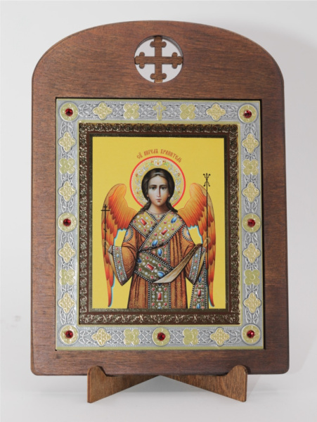 Икона 11x13 (ERM) деревянная, вставка металл, Ангел Хранитель (поясн)