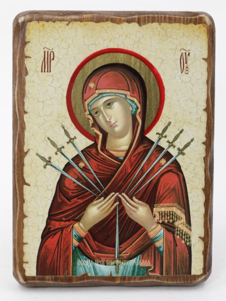 Икона 13x17 (ERM) деревянная под старину, Семистрельная (визант)