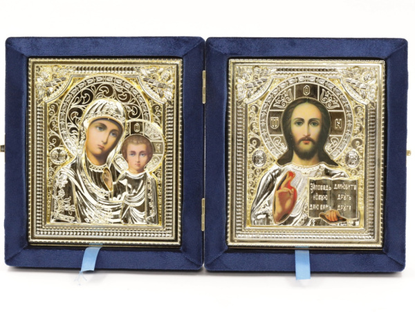 Складень (ERM) 15х18 бархат СИНИЙ, РИЗА золото