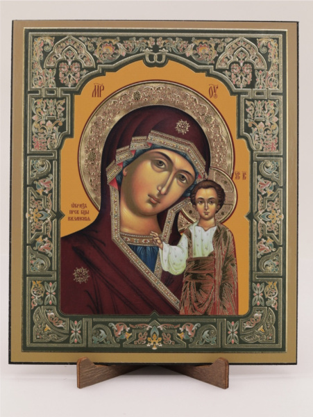 Икона на оргалите 15x18 (тисн), 003 Зеленый тон, Казанская (3)