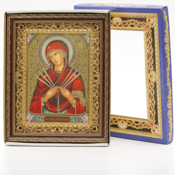 Икона 15x18 (KUT) багет под ДЕРЕВО, в подарочной коробке, Семистрельная